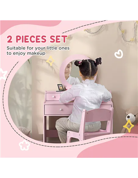 AIYAPLAY Kids Dressing Table Set Kids Make up Table with Stool and Mirror, Storage Drawers, Gift for Aged 3-8