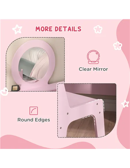 AIYAPLAY Kids Dressing Table Set Kids Make up Table with Stool and Mirror, Storage Drawers, Gift for Aged 3-8