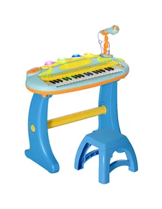 AIYAPLAY 37-Key Kids Piano w/ Microphone, Stool, LED Lights, Record & Replay, Function, Blue