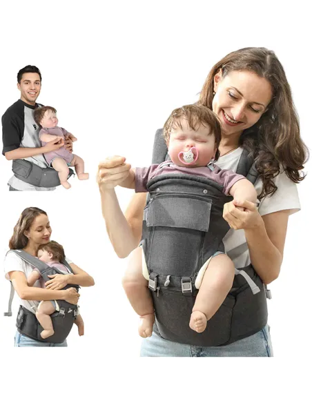AIYAPLAY 6-in-1 Baby Carrier for Newborns-Toddlers, with Removable Seat, for Ages 0-36 Months, Up to 15kg, Grey