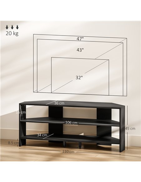 HOMCOM Corner TV Stand with 2 Open Shelves for 47 Inch TV - Black