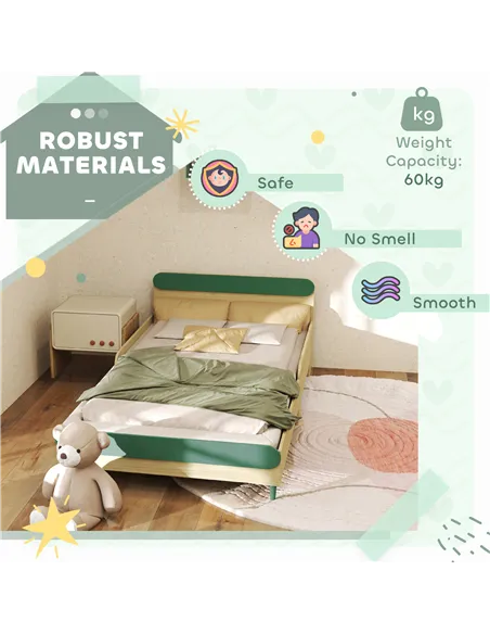 AIYAPLAY Toddler Bed with Safety Rail, for Ages 3-10 Years, 195 x 103 x 60.5cm, Green