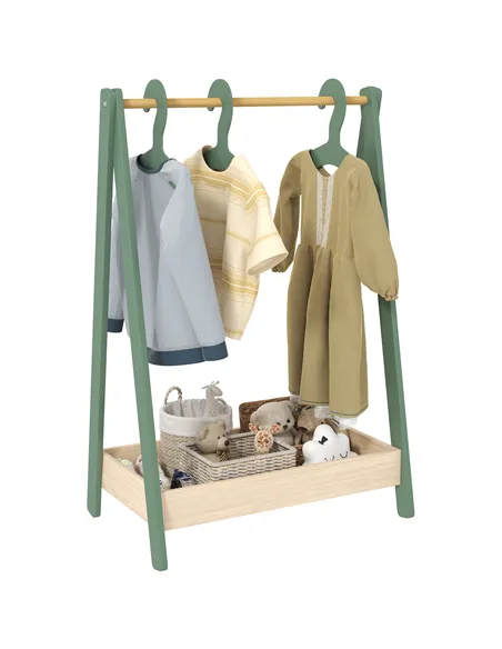 AIYAPLAY Kids Clothes Rail with 3Hangers, Bottom Storage Shelf for Girls, Boys, Nursery, Bedroom, Green
