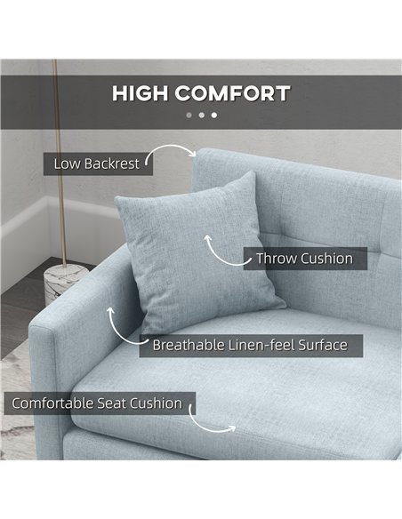 HOMCOM 165cm 3 Seater Sofa for Living Room, Modern Fabric Couch, Tufted Small Couch Sofa Settee with Steel Legs and 2 Storage Po