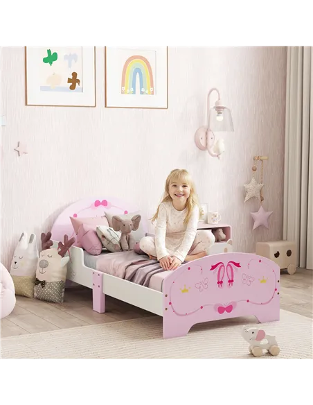 AIYAPLAY Ballet Theme Toddler Bed Frame with Safety Rails for 3-6 Years, Pink