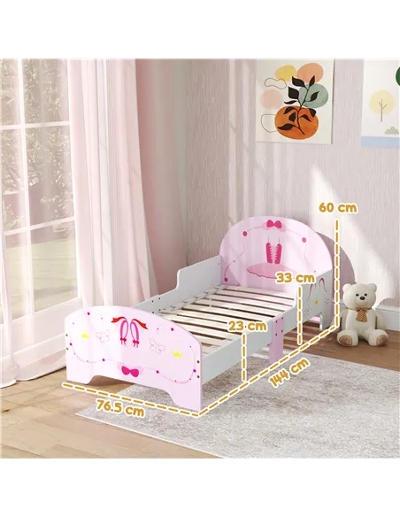AIYAPLAY Ballet Theme Toddler Bed Frame with Safety Rails for 3-6 Years, Pink