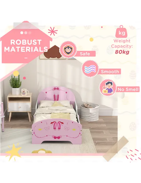 AIYAPLAY Ballet Theme Toddler Bed Frame with Safety Rails for 3-6 Years, Pink