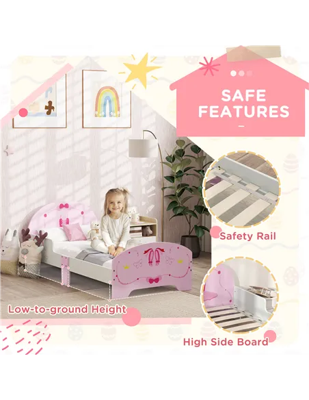AIYAPLAY Ballet Theme Toddler Bed Frame with Safety Rails for 3-6 Years, Pink