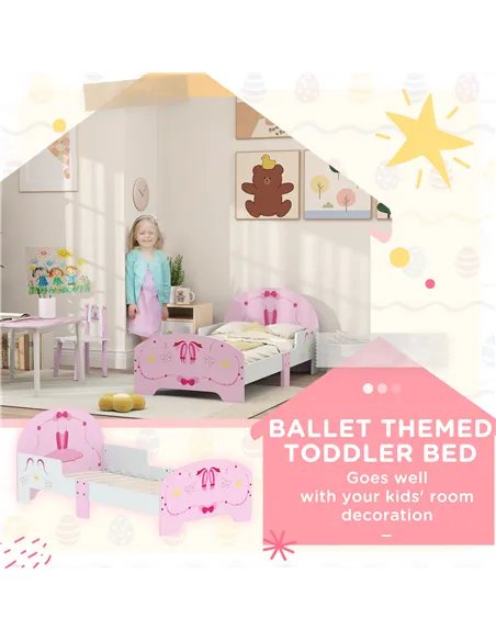 AIYAPLAY Ballet Theme Toddler Bed Frame with Safety Rails for 3-6 Years, Pink