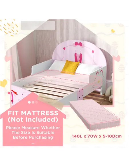 AIYAPLAY Ballet Theme Toddler Bed Frame with Safety Rails for 3-6 Years, Pink