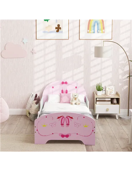 AIYAPLAY Ballet Theme Toddler Bed Frame with Safety Rails for 3-6 Years, Pink