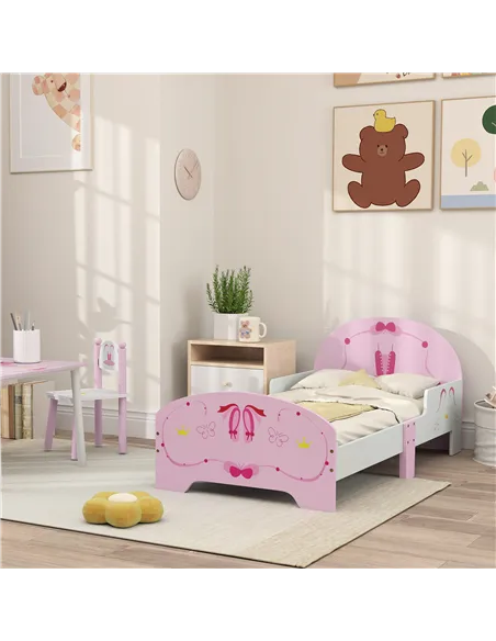 AIYAPLAY Ballet Theme Toddler Bed Frame with Safety Rails for 3-6 Years, Pink