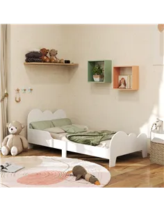 AIYAPLAY Cloud-Themed Toddler Bed Frame with Safety Rails, 143.5 x 74.5 x 56cm