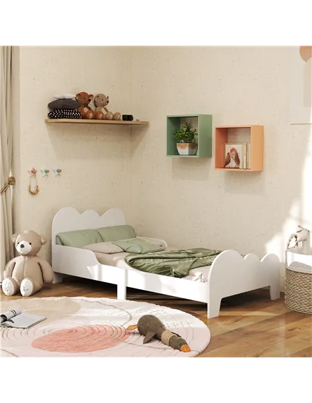 AIYAPLAY Cloud-Themed Toddler Bed Frame with Safety Rails, 143.5 x 74.5 x 56cm