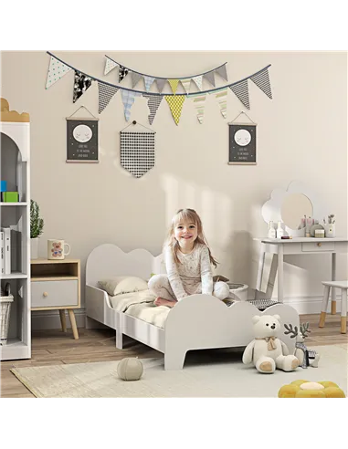 AIYAPLAY Cloud-Themed Toddler Bed Frame with Safety Rails, 143.5 x 74.5 x 56cm