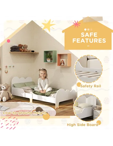 AIYAPLAY Cloud-Themed Toddler Bed Frame with Safety Rails, 143.5 x 74.5 x 56cm
