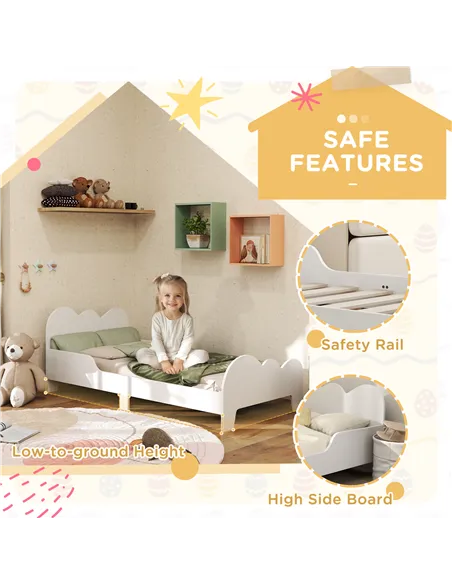 AIYAPLAY Cloud-Themed Toddler Bed Frame with Safety Rails, 143.5 x 74.5 x 56cm