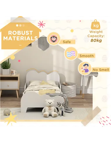 AIYAPLAY Cloud-Themed Toddler Bed Frame with Safety Rails, 143.5 x 74.5 x 56cm