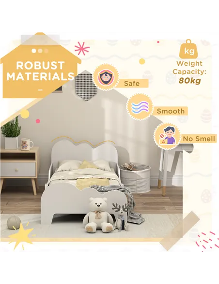 AIYAPLAY Cloud-Themed Toddler Bed Frame with Safety Rails, 143.5 x 74.5 x 56cm