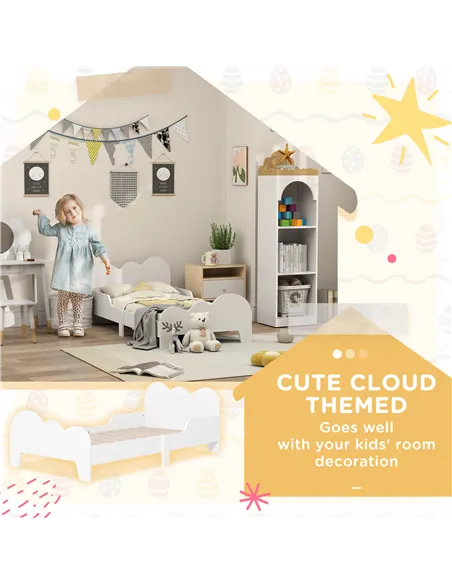 AIYAPLAY Cloud-Themed Toddler Bed Frame with Safety Rails, 143.5 x 74.5 x 56cm