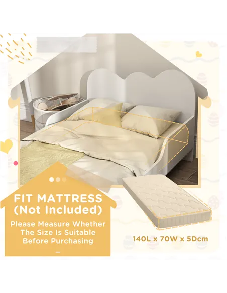 AIYAPLAY Cloud-Themed Toddler Bed Frame with Safety Rails, 143.5 x 74.5 x 56cm