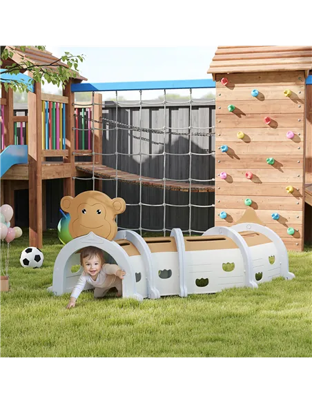 AIYAPLAY Monkey-Design Kids Play Tunnel for Crawling, Climbing, for ages 3-6 Years, Brown