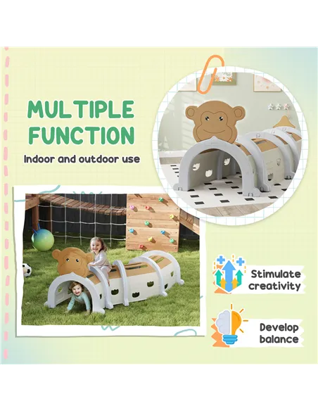 AIYAPLAY Monkey-Design Kids Play Tunnel for Crawling, Climbing, for ages 3-6 Years, Brown