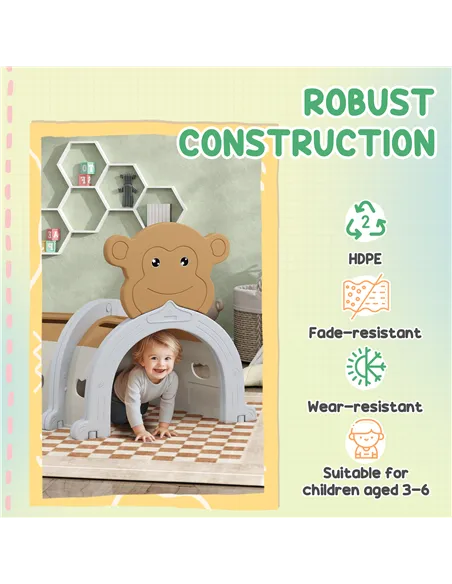 AIYAPLAY Monkey-Design Kids Play Tunnel for Crawling, Climbing, for ages 3-6 Years, Brown