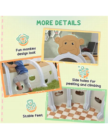 AIYAPLAY Monkey-Design Kids Play Tunnel for Crawling, Climbing, for ages 3-6 Years, Brown