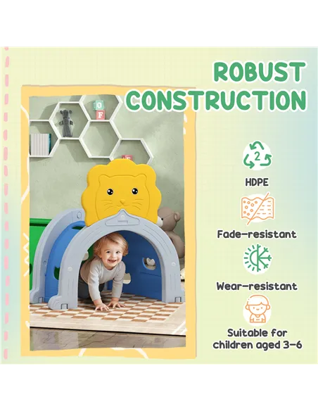 AIYAPLAY Kids Play Tunnel with Lion Design for 3-6 Years, Crawling, Climbing, Indoors & Outdoors