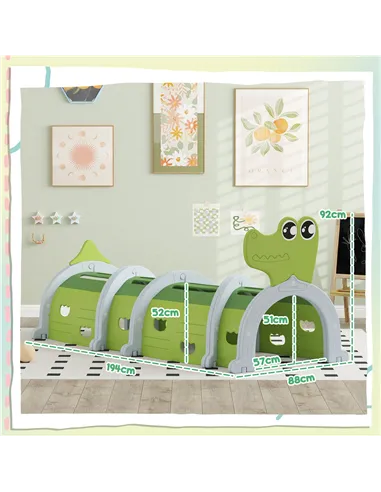 AIYAPLAY Crocodile Design Kids Play Tunnel for Ages 3-6 Crawl and Climb