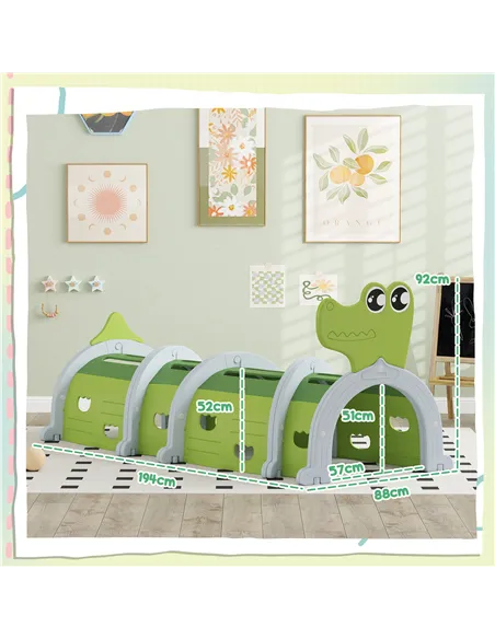 AIYAPLAY Crocodile Design Kids Play Tunnel for Ages 3-6 Crawl and Climb
