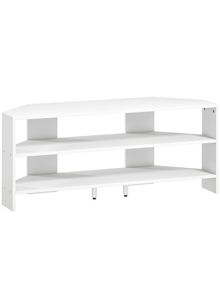 HOMCOM Corner TV Stand with 2 Open Shelves for 47 Inch TV - White