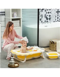 AIYAPLAY Foldable Baby Bath Tub Set with Bath Cushion, Wash Basin, Non-Slip Stand, Bottom, Yellow 2