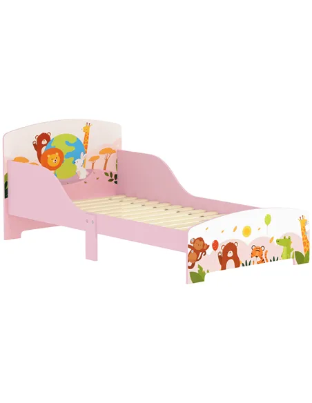 AIYAPLAY Cute Animal-Themed Toddler Bed, with Safety Rails, 143 x 77 x 60cm, Pink