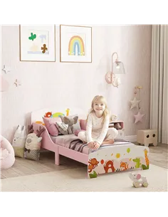 AIYAPLAY Cute Animal-Themed Toddler Bed, with Safety Rails, 143 x 77 x 60cm, Pink 2