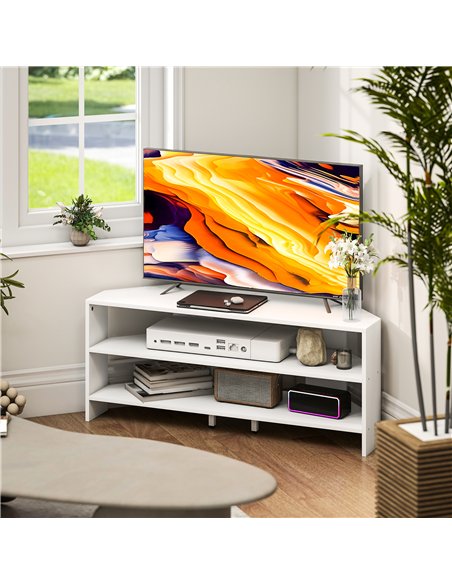 HOMCOM Corner TV Stand with 2 Open Shelves for 47 Inch TV - White