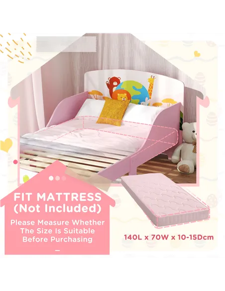 AIYAPLAY Cute Animal-Themed Toddler Bed, with Safety Rails, 143 x 77 x 60cm, Pink