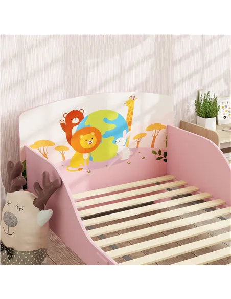 AIYAPLAY Cute Animal-Themed Toddler Bed, with Safety Rails, 143 x 77 x 60cm, Pink