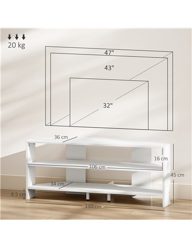 HOMCOM Corner TV Stand with 2 Open Shelves for 47 Inch TV - White