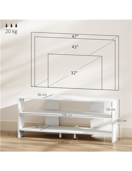 HOMCOM Corner TV Stand with 2 Open Shelves for 47 Inch TV - White