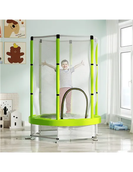 AIYAPLAY 4.6ft Toddler Trampoline w/ Safety Enclosure Net, for Indoor Outdoor Use, Ages 3-6 Years, Green