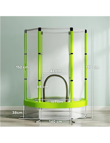 AIYAPLAY 4.6ft Toddler Trampoline w/ Safety Enclosure Net, for Indoor Outdoor Use, Ages 3-6 Years, Green