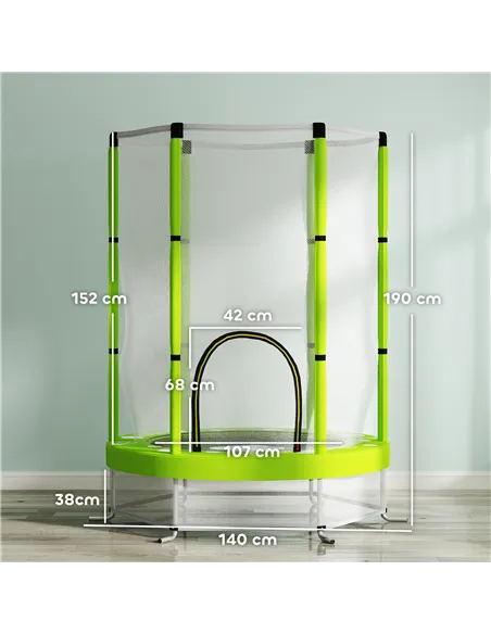 AIYAPLAY 4.6ft Toddler Trampoline w/ Safety Enclosure Net, for Indoor Outdoor Use, Ages 3-6 Years, Green