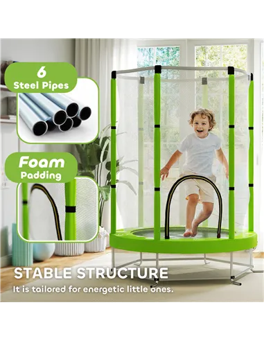 AIYAPLAY 4.6ft Toddler Trampoline w/ Safety Enclosure Net, for Indoor Outdoor Use, Ages 3-6 Years, Green