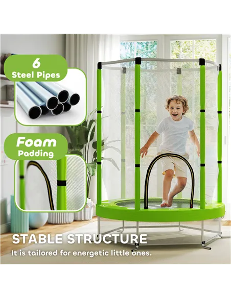 AIYAPLAY 4.6ft Toddler Trampoline w/ Safety Enclosure Net, for Indoor Outdoor Use, Ages 3-6 Years, Green