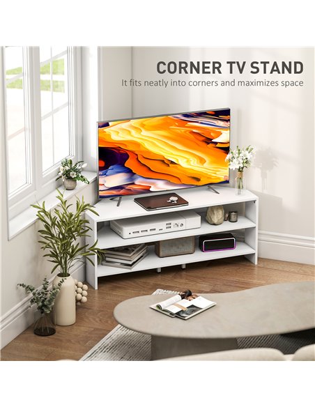 HOMCOM Corner TV Stand with 2 Open Shelves for 47 Inch TV - White