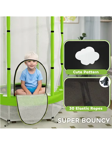 AIYAPLAY 4.6ft Toddler Trampoline w/ Safety Enclosure Net, for Indoor Outdoor Use, Ages 3-6 Years, Green