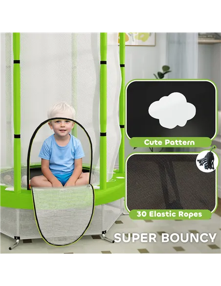 AIYAPLAY 4.6ft Toddler Trampoline w/ Safety Enclosure Net, for Indoor Outdoor Use, Ages 3-6 Years, Green