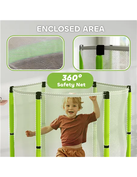 AIYAPLAY 4.6ft Toddler Trampoline w/ Safety Enclosure Net, for Indoor Outdoor Use, Ages 3-6 Years, Green